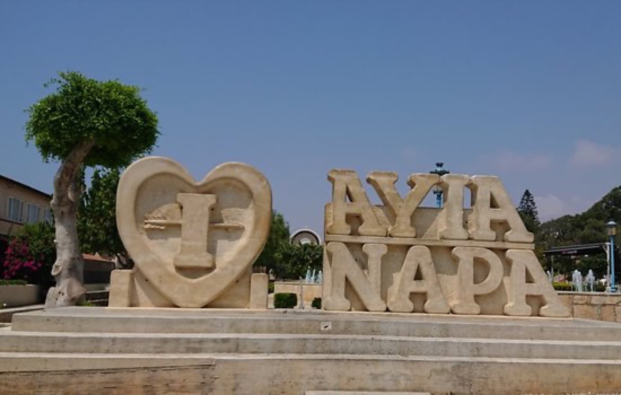 I Love Ayia Napa stone letter sculpture in the town square